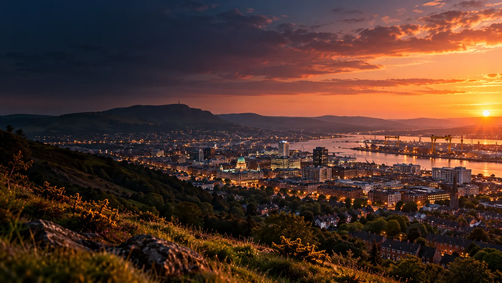 Illustrative Belfast skyline at sunset