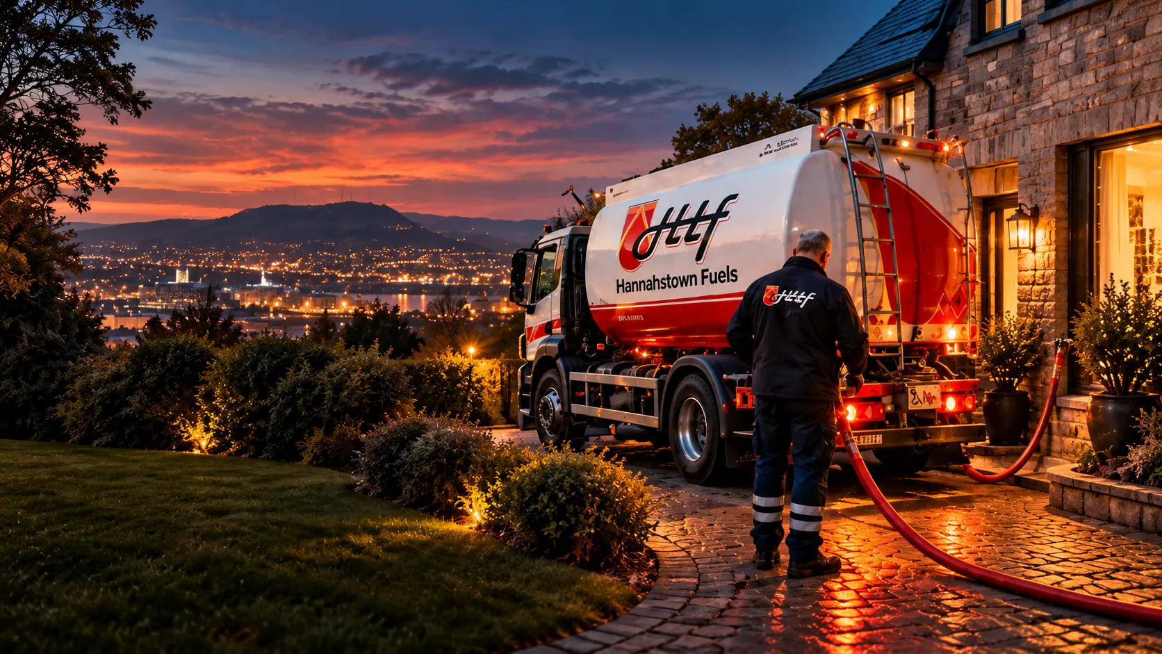 Illustrative Hannahstown fuel delivery tanker in a Belfast setting