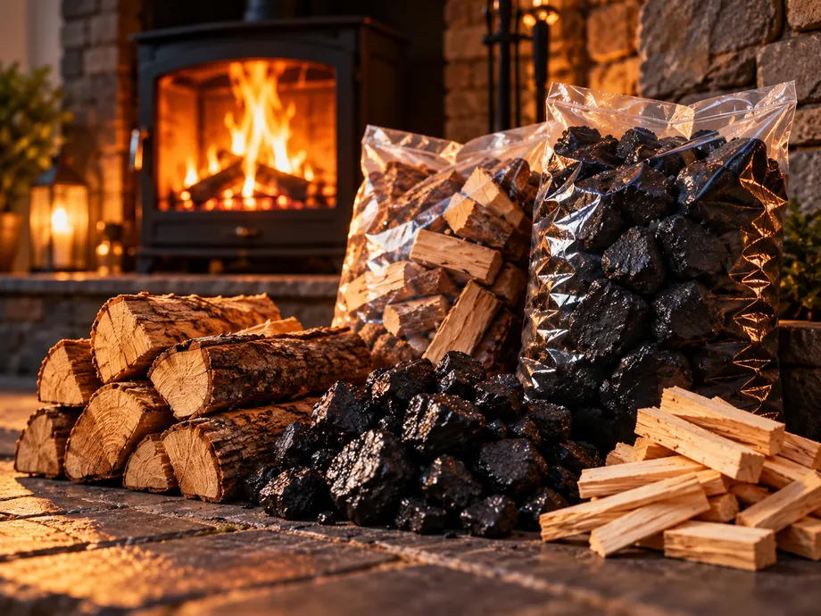 Illustration of coal, logs & solid fuel